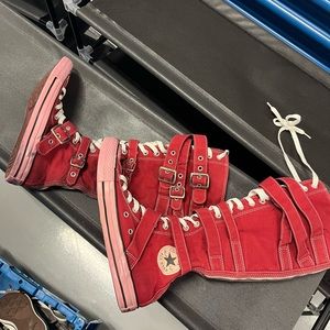 Red Knee High Buckle Converse - Hand Dyed